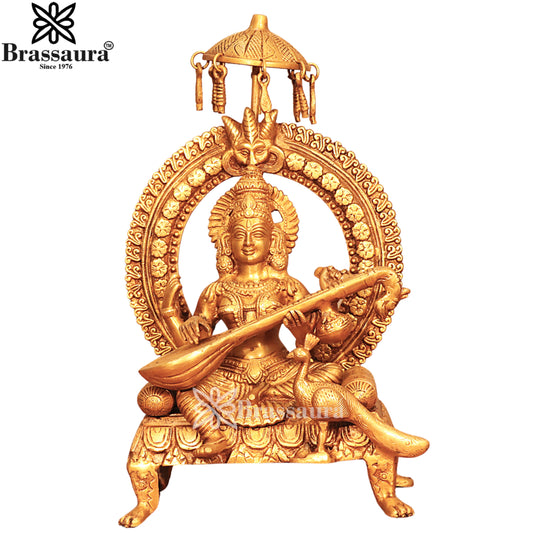 Brass Saraswati Statue Weight 9.2 Kg And Height 17.5 Inch