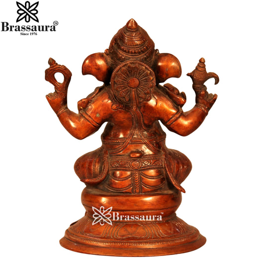 Brassaura® Lalitasana Lord Ganesha | Dual Tone Brass Idol | Height 12 Inches