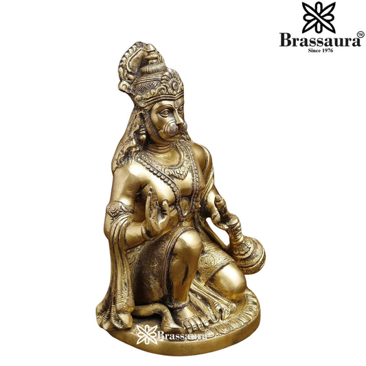 Brassaura™ Exquisite Brass Hanuman Statue – Height 9 Inches & Weight 3.6 Kgs | Temple Décor