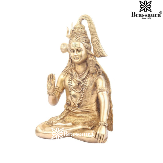 Brassaura™ Handcrafted Brass Shiva Idol – Height 12 Inches & Weight 4.8 Kgs | Spiritual Décor