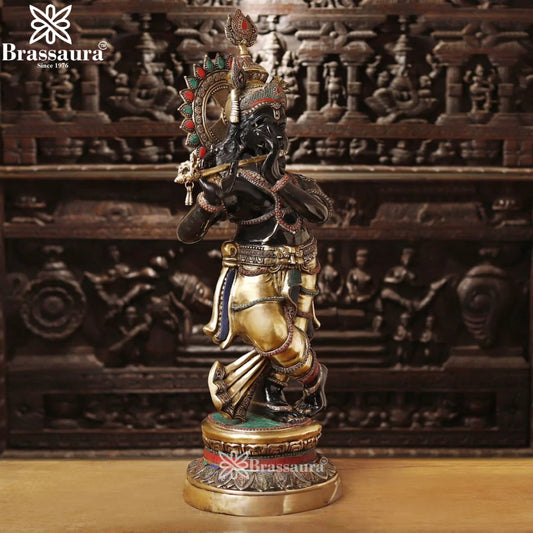 Brass Gem Stone Work Krishna Murti Weight 46 Kg And Height 46.5 Inch