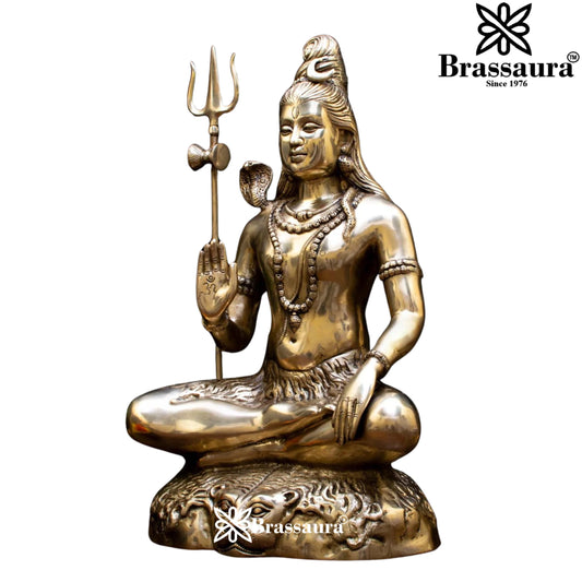 Brassaura™ Brass Lord Shiva Murti – Height 24 Inches & Weight 18 Kgs | Puja Idol for Temple & Gifting