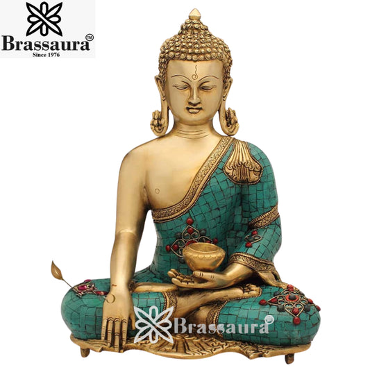 Brass Classic Gem Stone Work Buddha Weight 10.5Kg & Height 16 Inch