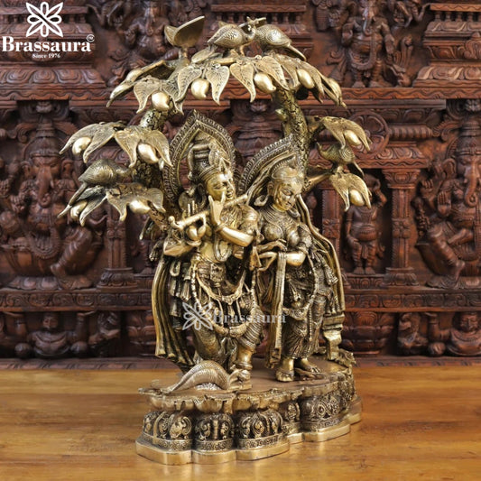 Brass Antique Radha Krishna Murti Weight 53.14 Kg And Height 29 Inch