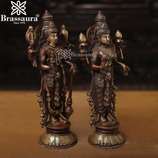 Brassaura™ Brass Vishnu Laxmi – Height 12.5 Inches & Weight 6.59 Kgs | Exquisite Handcrafted Sculpture for Pooja Room