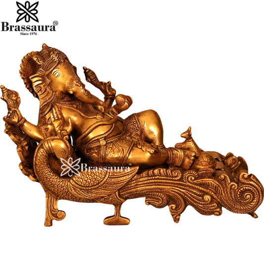 Brass Relaxing Ganesha Statue Weight 8.3 Kg & Height 10 Inch