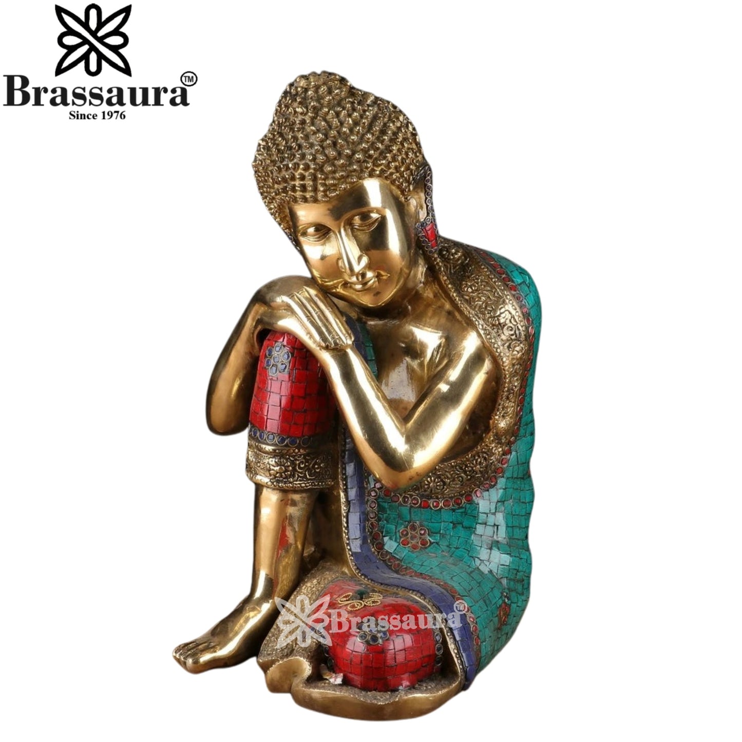 Brass Gem Stone Work Buddha Weight 12.8 kg & Height 16.5 Inch