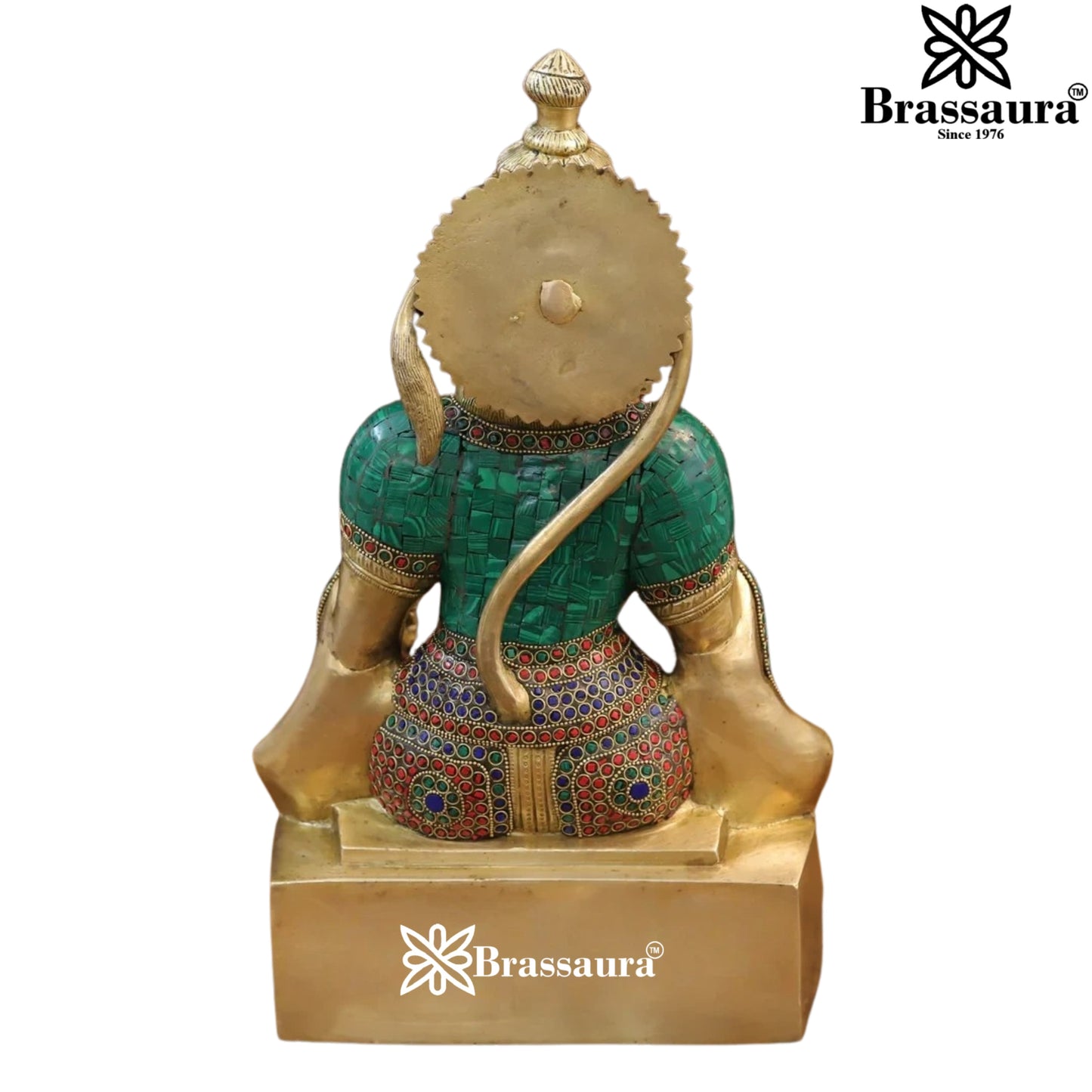 Brass Gem Stone Work Hanuman Statue Weight 14.1 Kg And Height 18 Inch