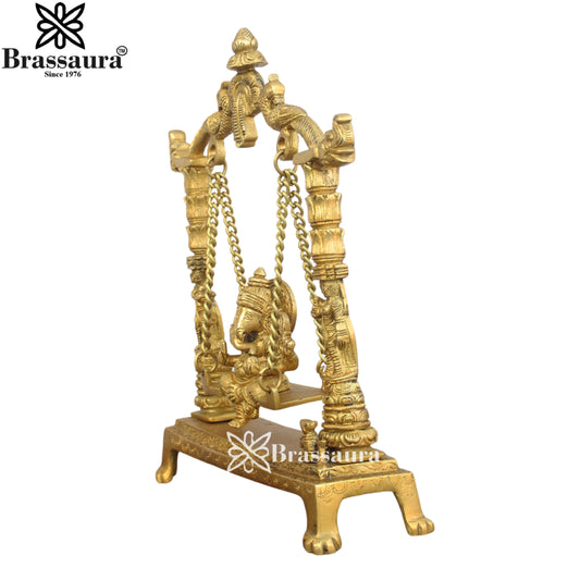 Brassaura® Ganesh Jhoola Brass Statue | Pure Brass | Height 12 Inches