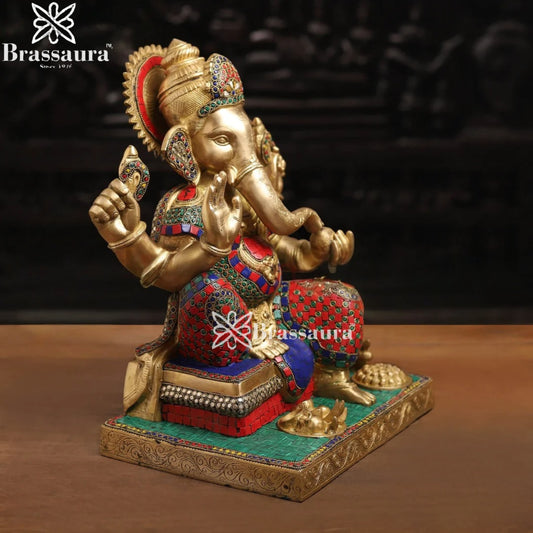 Brass Gem Stone Work Fruit Ganesha Weight 18.4 Kg & Height 16 Inch