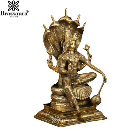 Brassaura® Lord Vishnu on Sheshnag Brass Statue | Pure Brass | Height 16 Inches