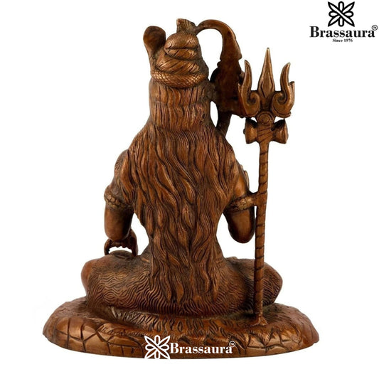Brassaura® Handcrafted Brass Lord Shiva Idol with Intricate Traditional Detailing | Pure Superfine Brass Handcrafted Murti | Brass Statue for Home Temple, Pooja Room | Height 10 Inches | Weight 4.3 Kgs