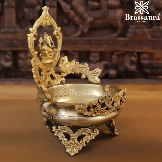 Brassaura™ Brass Urli Statue – Height 12 Inches & Weight 3.1 Kgs | Traditional Pooja Décor