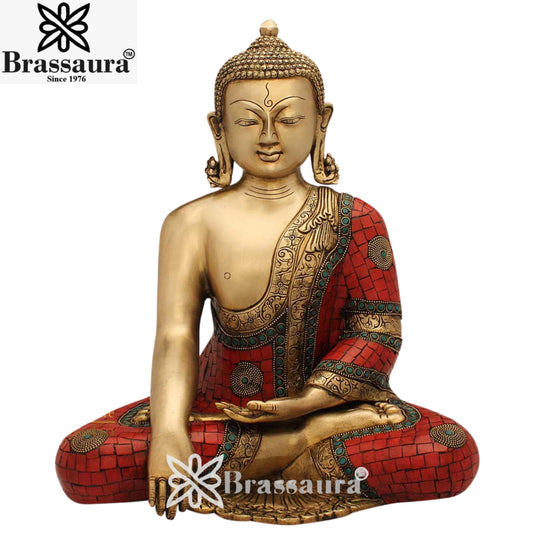 Brass Artistic Gem Stone Work Buddha Weight 11 Kg & Height 15 Inch