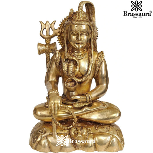 Brassaura™ Brass Shiva Murti for Devotional Spaces – Height 9.5 Inches & Weight 3 Kgs