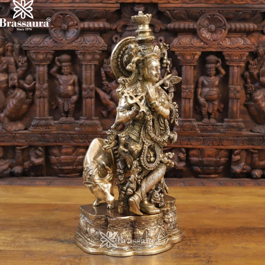 Brass Cow Krishna Murti Weight 16.46 Kg And Height 22.5 Inch
