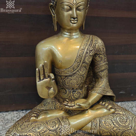 पीतल की आशीर्वाद देती प्राचीन बुद्ध की मूर्ति, वज़न 22 किलो और ऊँचाई 22 इंच