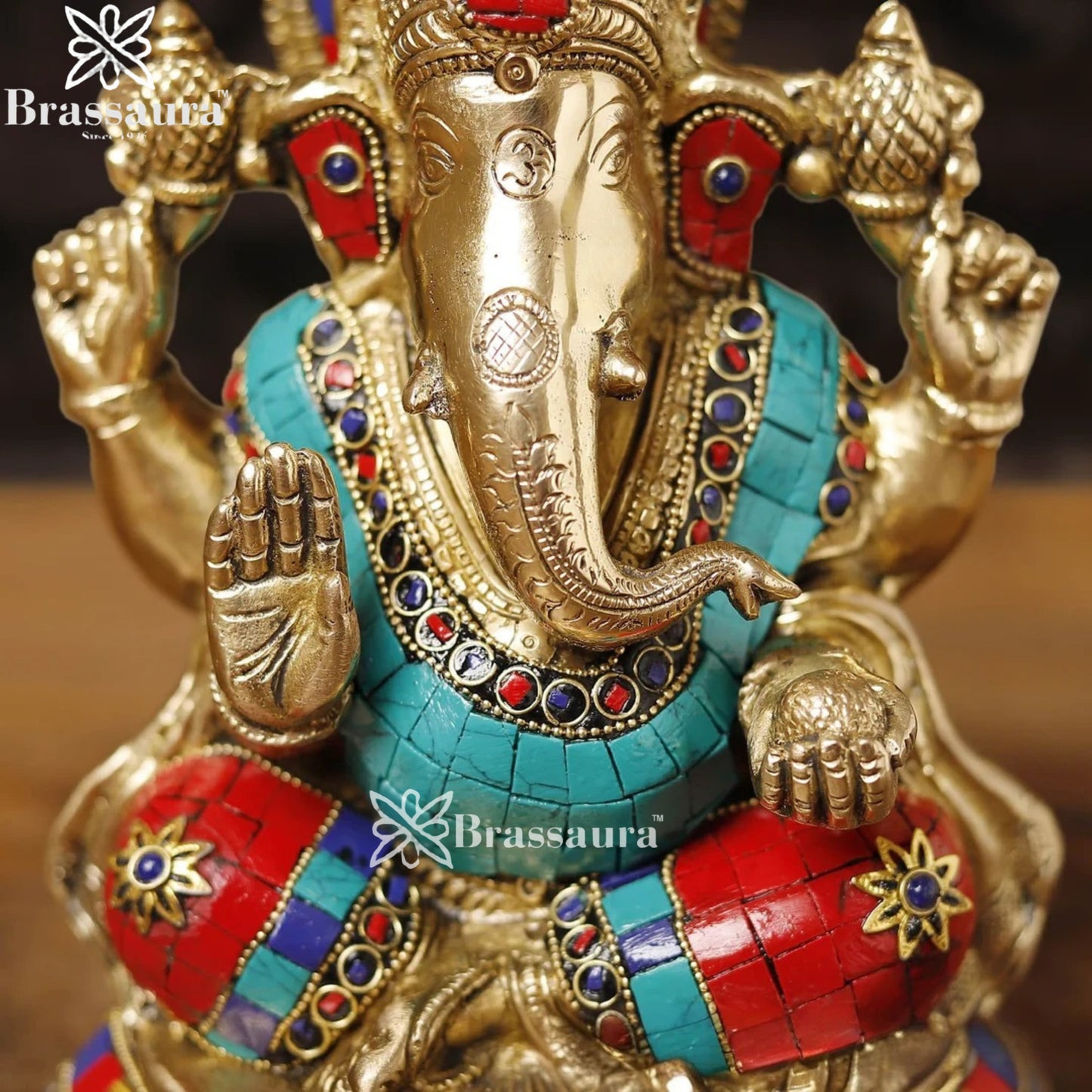 Brass Gem Stone Work Ganesha Weight 3 Kg & Height 8 Inch