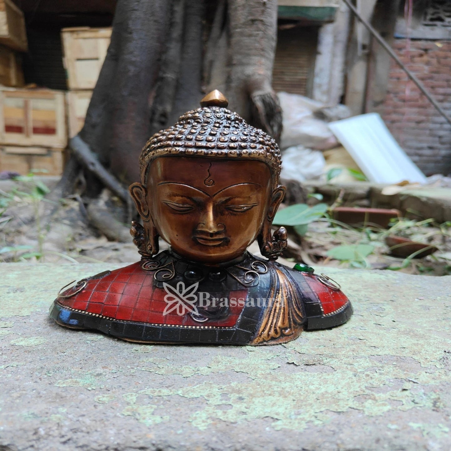 Brass Head Artistic Buddha Weight 1.5 kg & Height 6.5 Inch