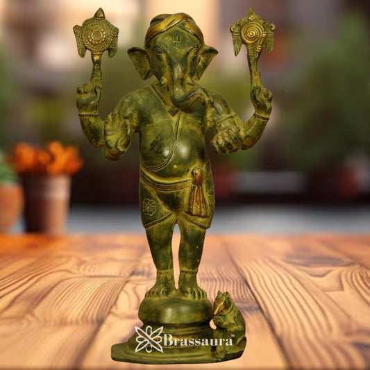 Brassaura® Bal Ganesha Brass Statue with Antique Finish | Pure Brass | Height 15 Inches