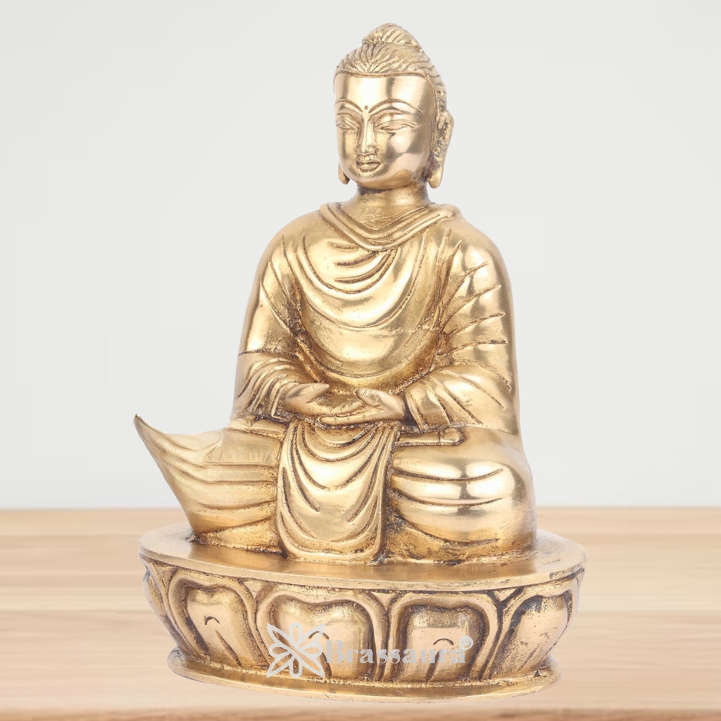 Brass Royal Golden Buddha With Base Weight 2 Kg & Height 8 Inch