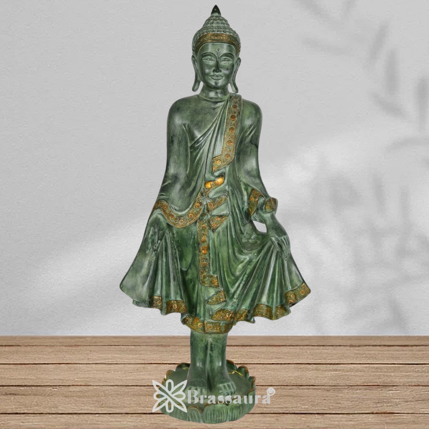 Brass Standing Buddha Weight 32 kg & Height 42 Inch
