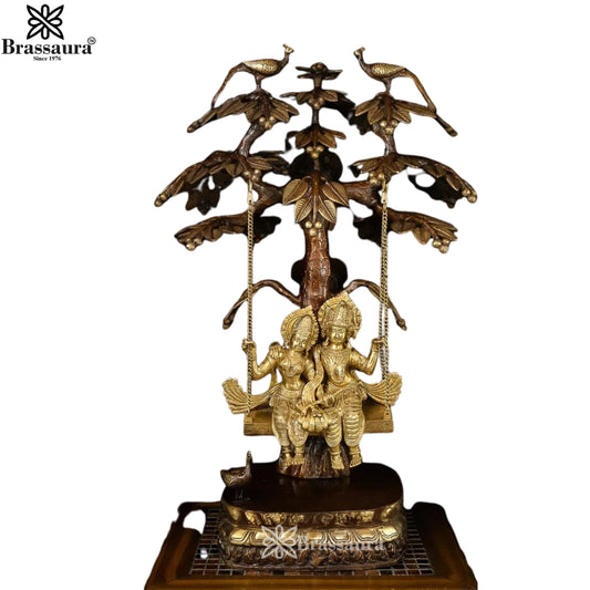 Brass Dark Gold Patina Radha Krishna Jhula Weight 39 Kg And Height 35 Inch