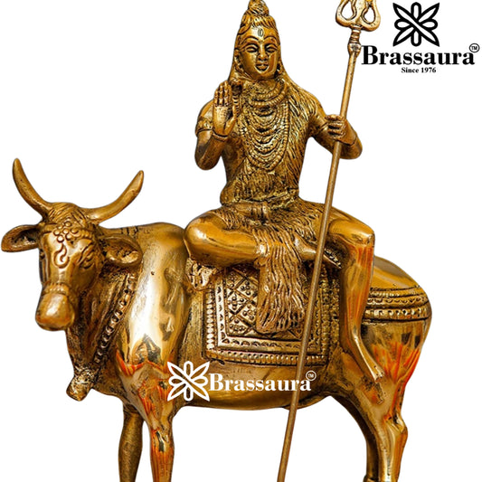 Brass Royal Golden Shiva Sitting on Nandi Weight 3.2 Kg & Height 9 Inch