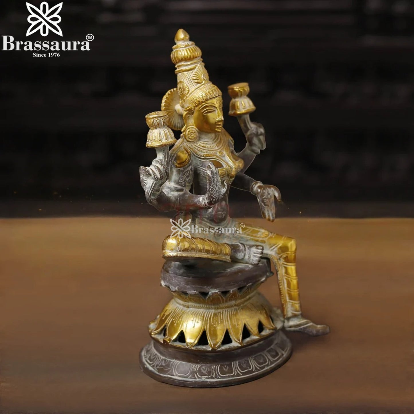 Brassaura™ Artistic Brass Laxmi Idol – Height 12 Inches & Weight 4.3 Kgs | Home & Puja Décor