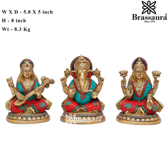 Brass Gem Stone Work Lakshmi Ganesh Weight 8.5 Kg & Height 8 Inch