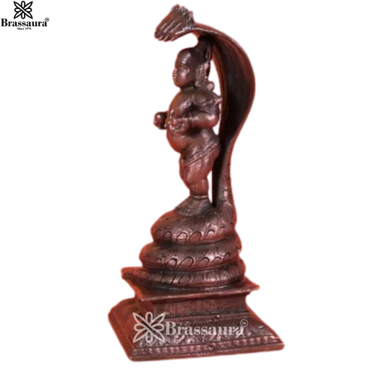 Brassaura® Lord Krishna Standing on Kalinga Idol with Antique Brown Finish | Pure Copper Handcrafted Murti | Copper Statue for Home Temple, Pooja Room | Height 2.07 Inches | Weight 0.433 Kgs