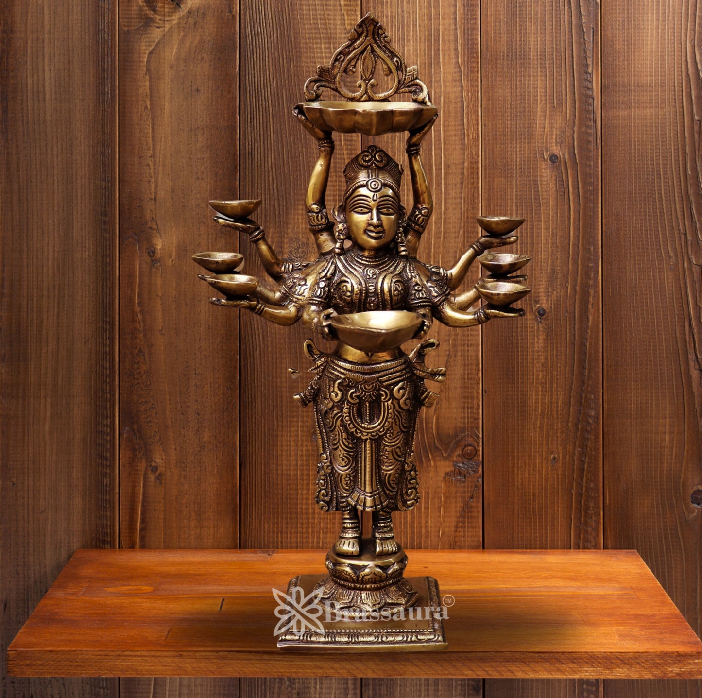 Brassaura™ Brass Standing Deep Laxmi – Height 16 Inches & Weight 4 Kgs | Home & Puja Décor