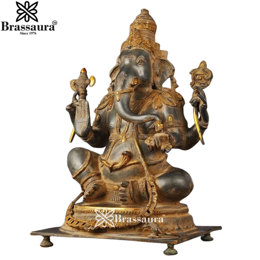 ब्रैसौरा® विंटेज ब्रास गणेश प्रतिमा | चारकोल ब्लैक और रस्टिक गोल्ड फ़िनिश | ऊंचाई 20 इंच