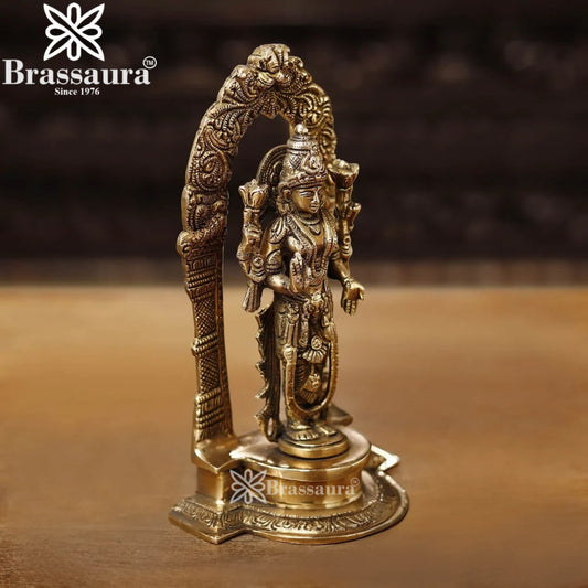 Brassaura™ Classic Brass Laxmi Statue – Height 9 Inches & Weight 1.67 Kgs | Puja Room Idol