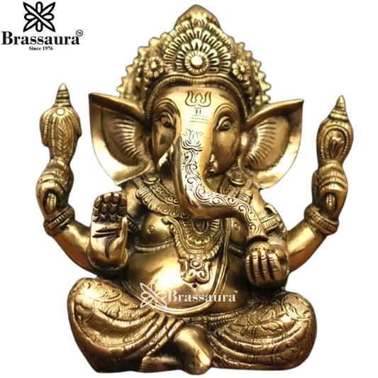 Brassaura™ Brass Ganesha Idol | Height 8.5 Inches & Weight 4 Kgs