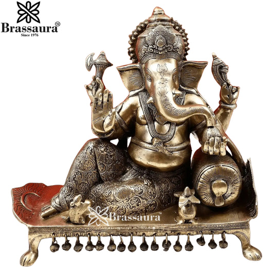 Brass Relaxing Ganesha Statue Weight 17 Kg & Height 16 Inch