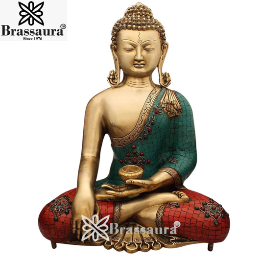 Brass Gem Stone Work Buddha Weight 17.3 Kg & Height 20 Inch