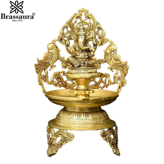Brassaura® Ganesha Brass Urli | Handcrafted Decorative Centerpiece | Height 13 Inches & Weight 4.52 Kgs