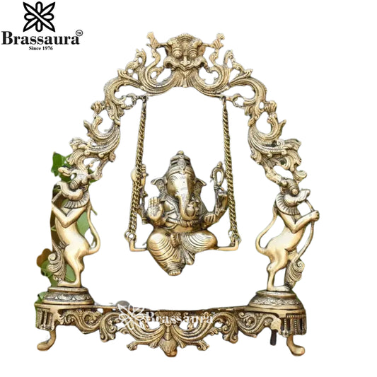 Brass Jhula Ganesha Statue Weight 7 Kg And Height 17 Inch