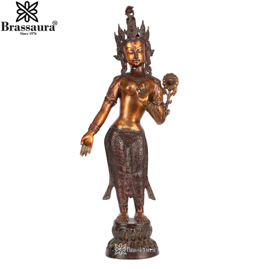 Brass Antique Tara Statue Weight 9.2 Kg And Height 31 Inch