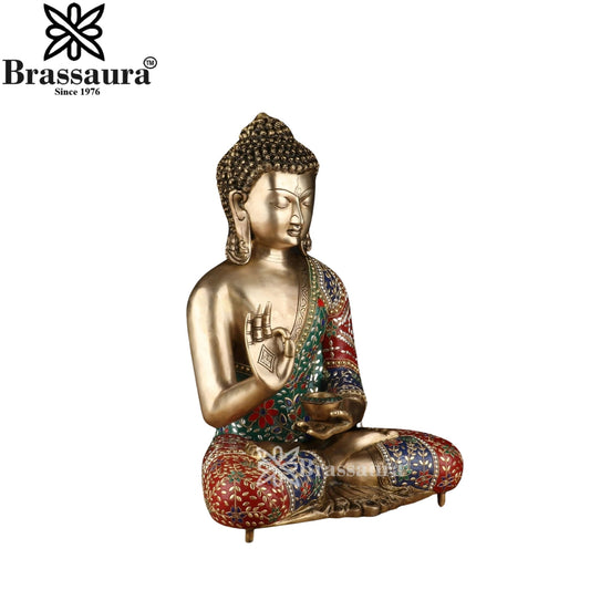 Brass Blessing Gem Stone Work Buddha Weight 19 kg & Height 20 Inch