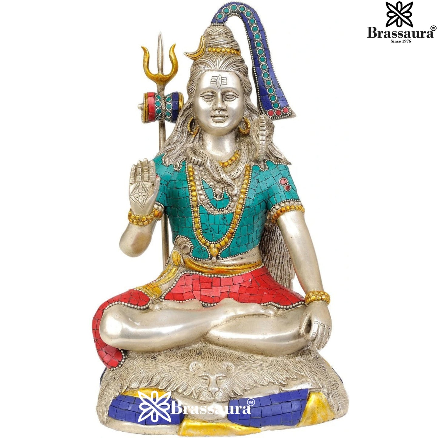 Brass Gem Stone Work Shiva Weight 7 Kg & Height 13.5 Inch
