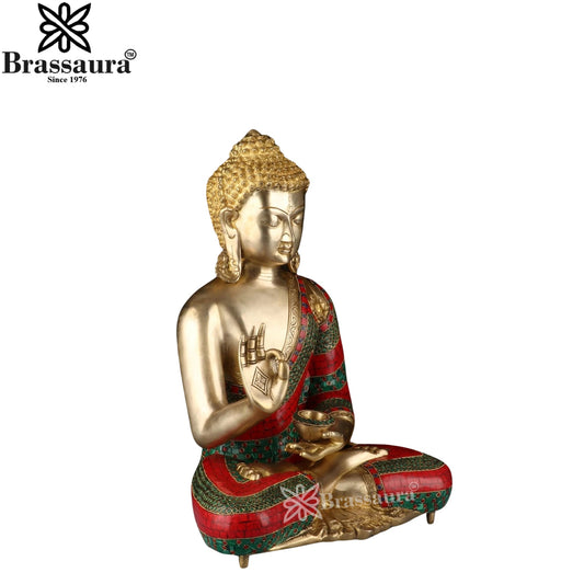 Brass Blessing Gem Stone Work Buddha Weight 18.2 kg & Height 20 Inch