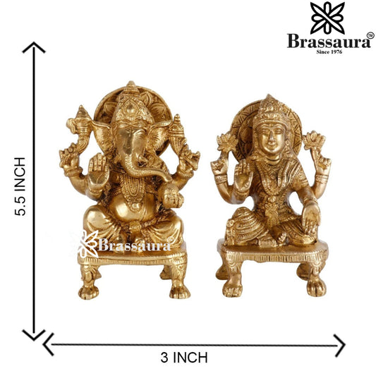 Brassaura™ Brass Laxmi Ganesha Statue – Height 5.5 Inches & Weight 1.8 Kgs | Hindu God Murti