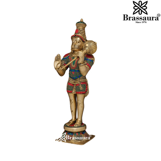 Brass Gem Stone Work Hanuman Statue Weight 9.2 Kg And Height 21 Inch