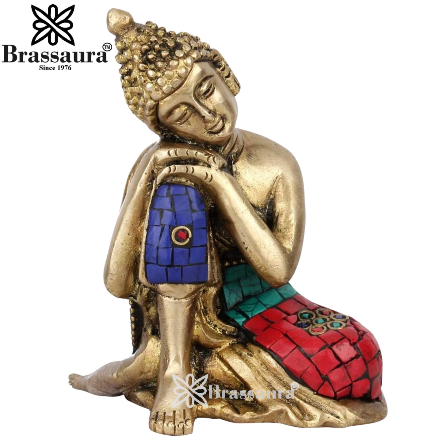 Brass Gem Stone Work Buddha Weight 0.5 kg & Height 4 Inch