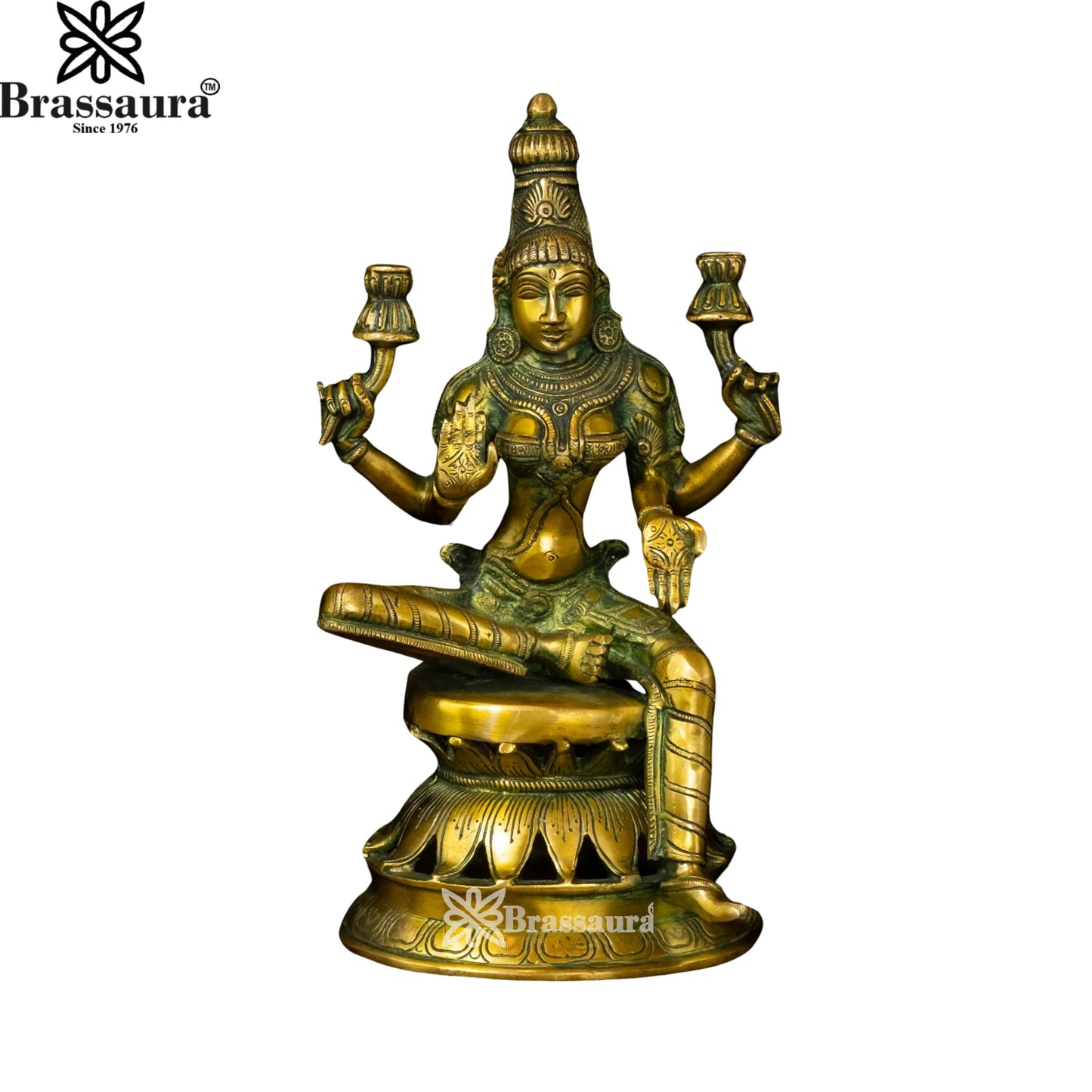Brassaura™ Artistic Brass Laxmi Idol – Height 12 Inches & Weight 3.9 Kgs | Home & Puja Décor