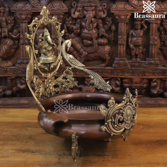 Brassaura™ Brass Ganesha Urli Statue – Height 19.5 Inches & Weight 11.46 Kgs | Traditional Home Décor