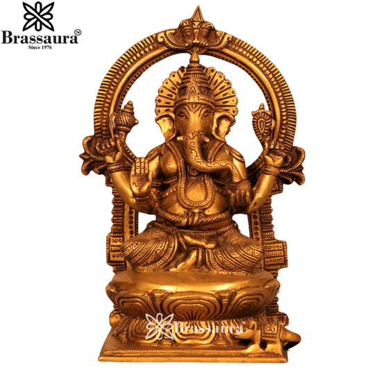 Brass Ring Ganesha Statue Weight 3.6 Kg & Height 10 Inch