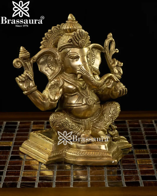 Brassaura™ Brass Ganesha Idol | Height 7.5 Inches & Weight 2.9 Kgs